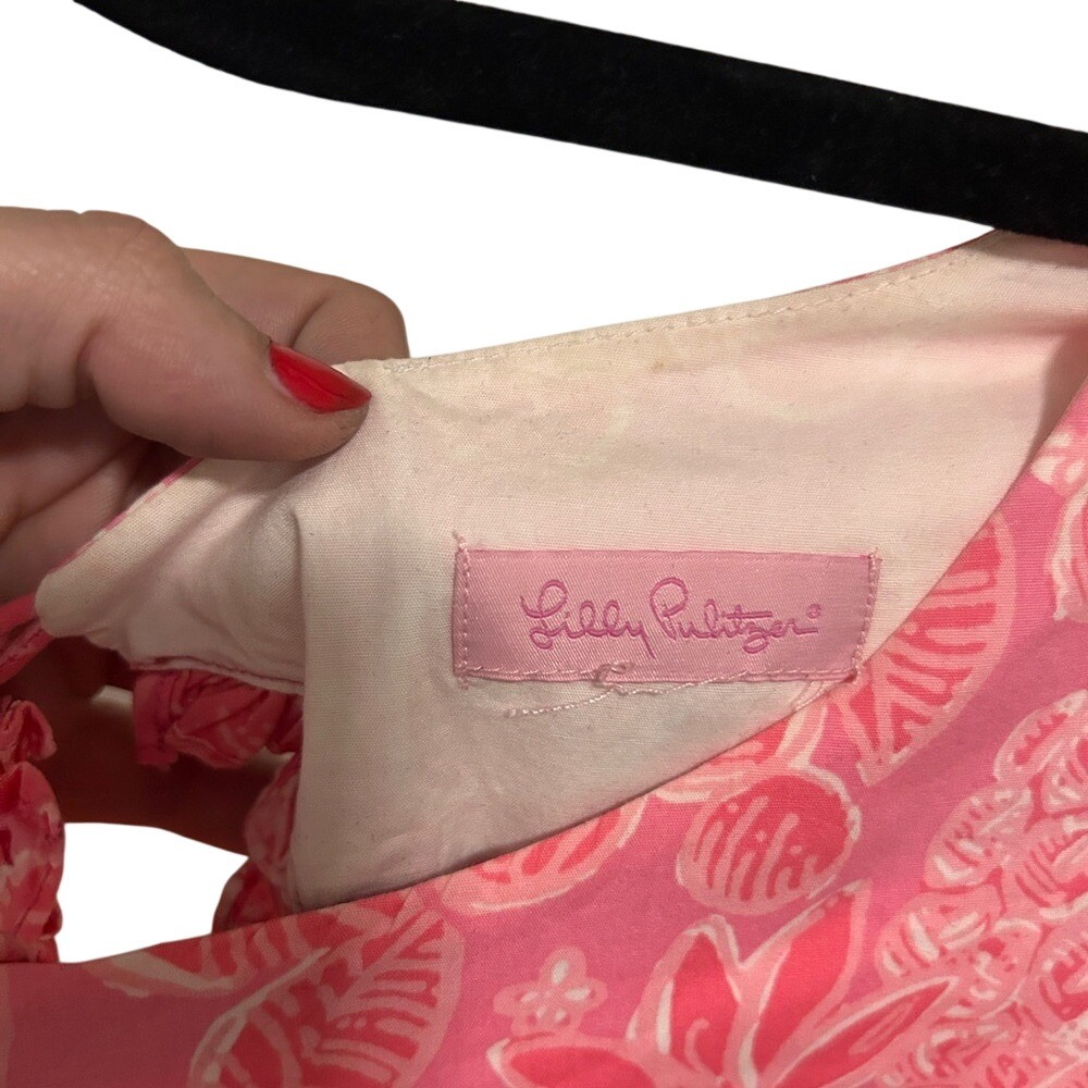 Lilly Pulitzer Pink Floral Pineapple Shift Dress Ruffle Sleeve Keyhole Back - Picture 3 of 6